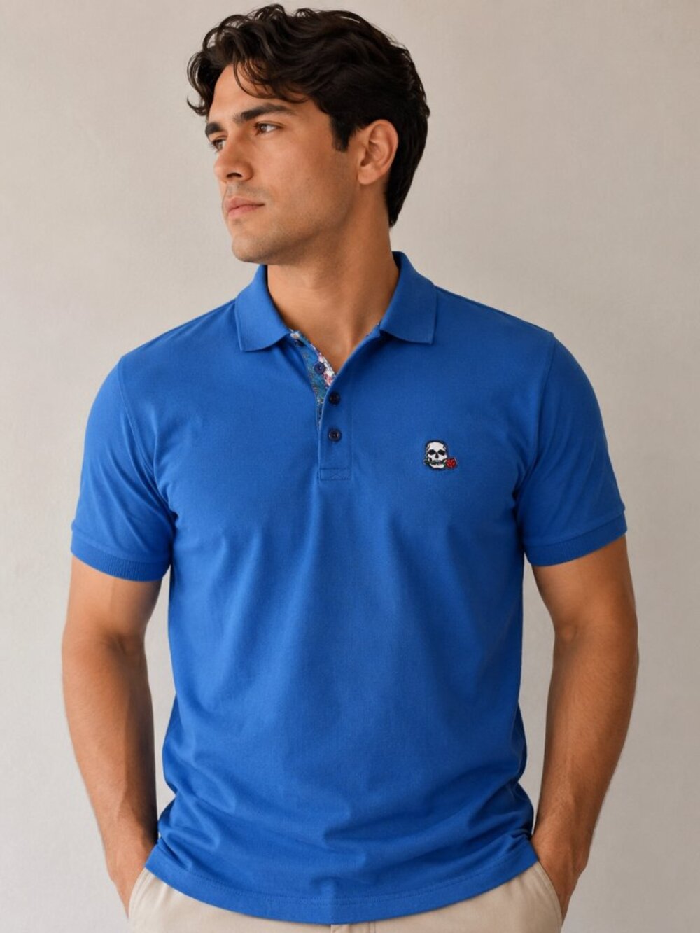 Robert Graham Blue Skull Embroidered Polo Shirt Size M
